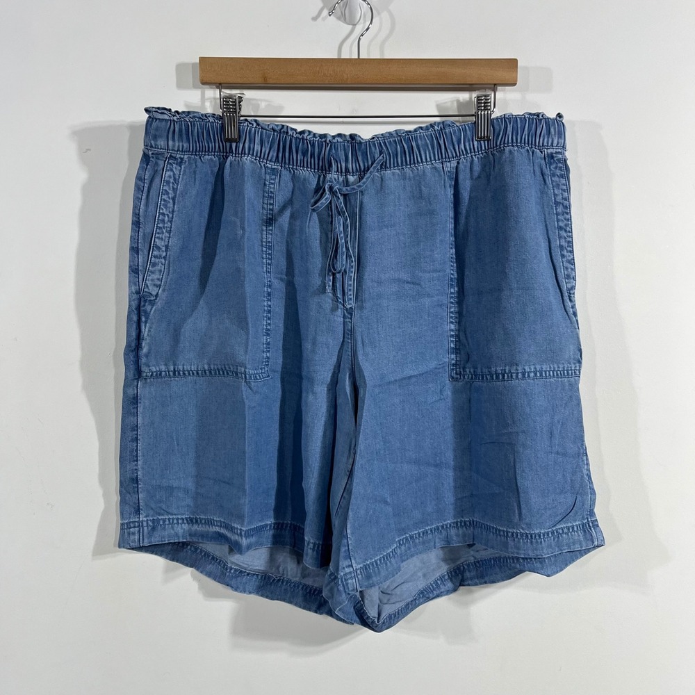 J. Jill Denim Women XL Blue Tencel Lyocell Elastic Waist Drawstring Shorts NWT